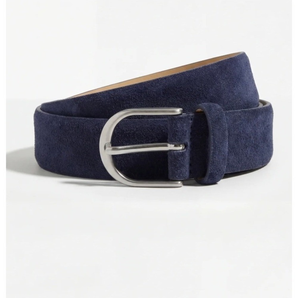 Prada Navy Blue Suede Belt Silver-Tone Buckle 2CS129 Bleu 105 cm